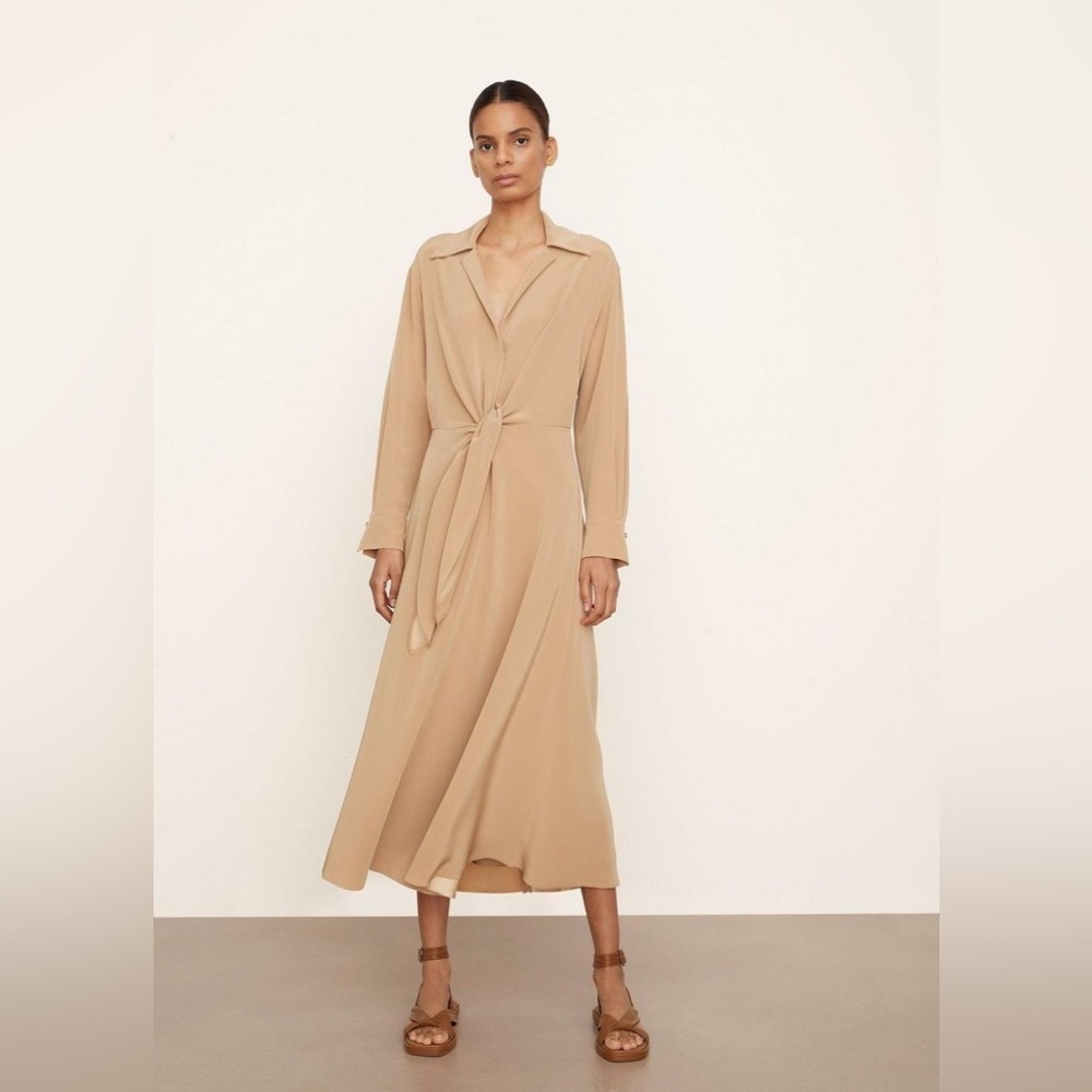NWT Vince Long Sleeve Tie Front Maxi Shirtdress Sz XXS